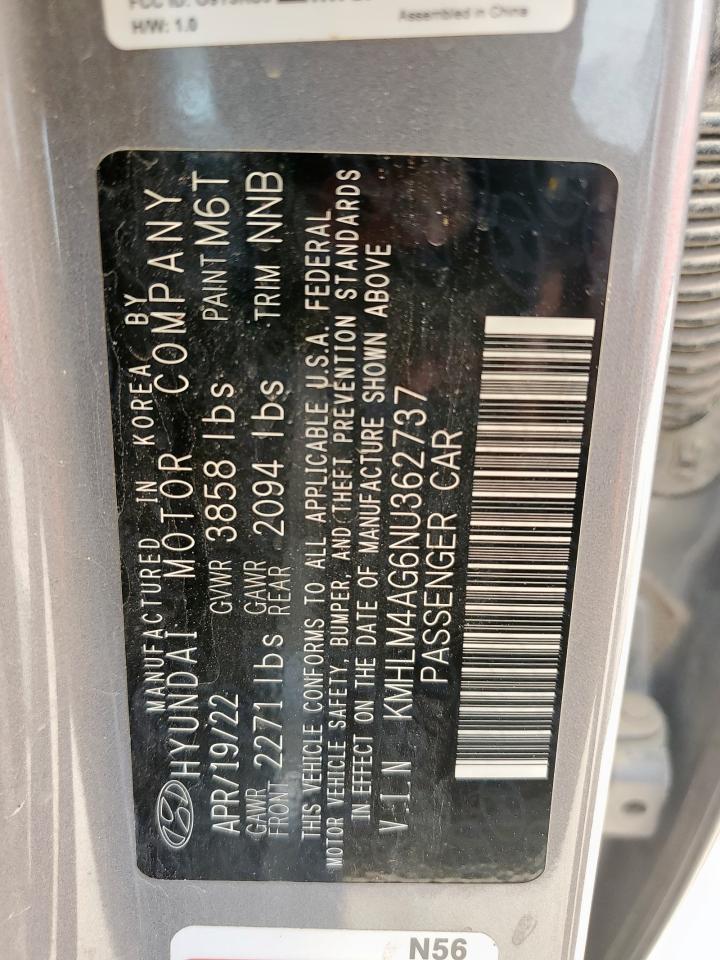 2022 Hyundai Elantra Sel VIN: KMHLM4AG6NU362737 Lot: 63906775