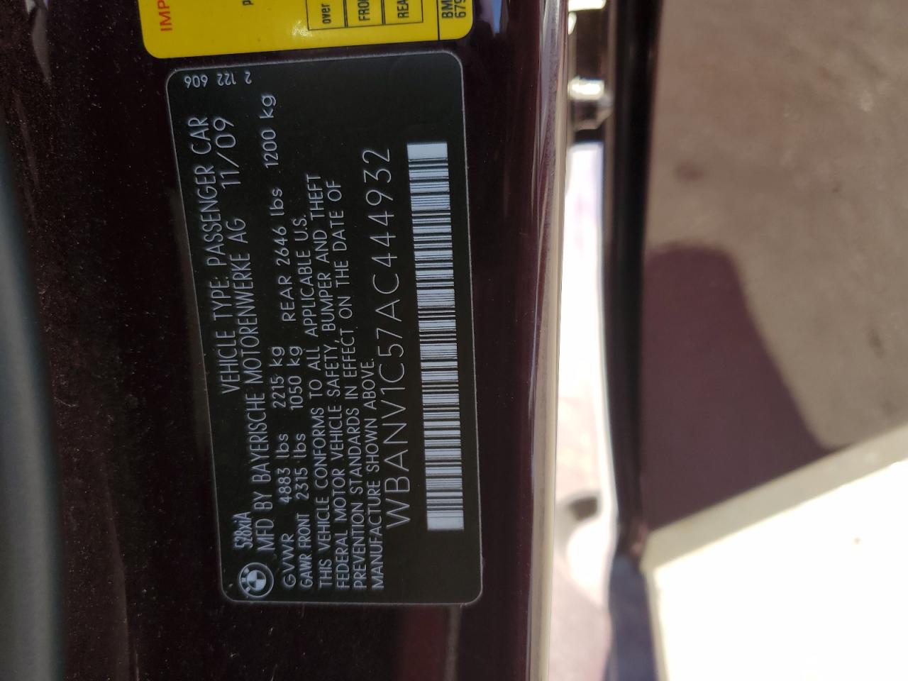 2010 BMW 528 Xi VIN: WBANV1C57AC444932 Lot: 64041035