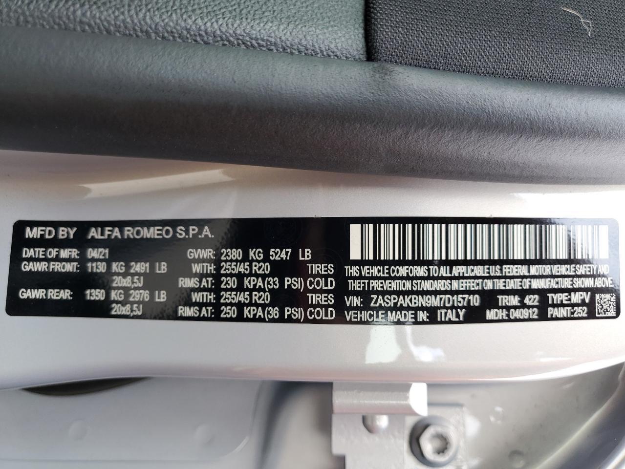 2021 Alfa Romeo Stelvio Ti VIN: ZASPAKBN9M7D15710 Lot: 64444305