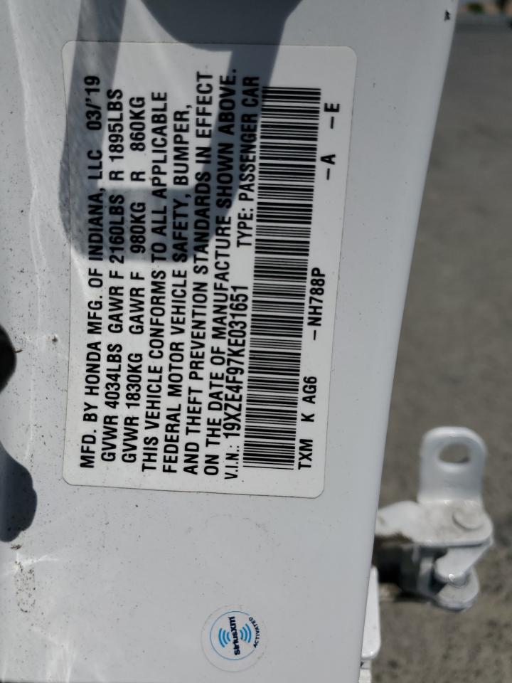2019 Honda Insight Touring VIN: 19XZE4F97KE031651 Lot: 65420645