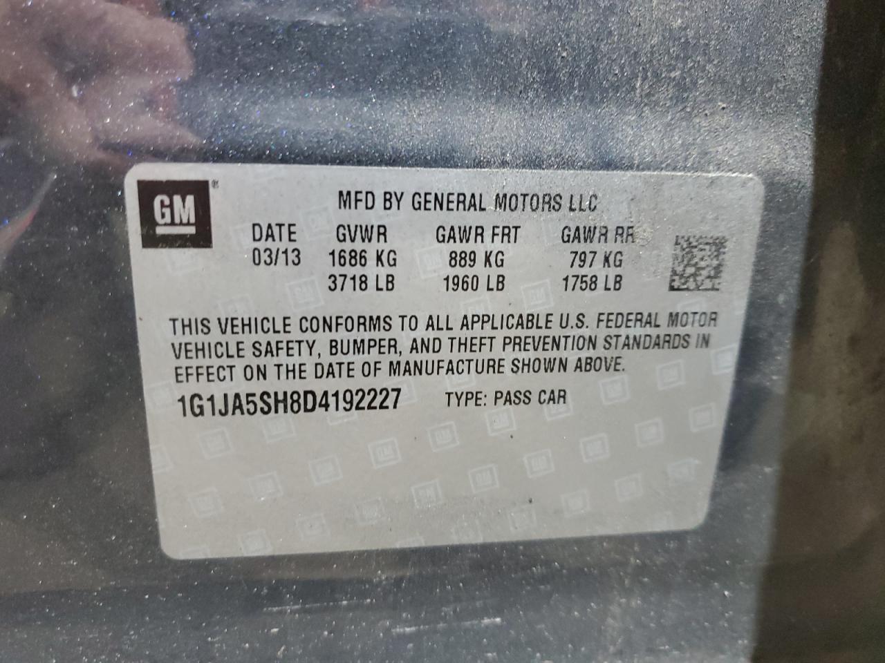 2013 Chevrolet Sonic Ls VIN: 1G1JA5SH8D4192227 Lot: 64015945