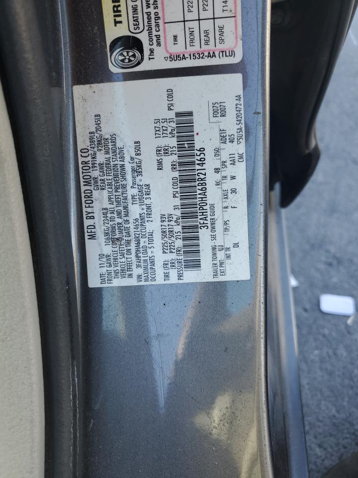 2011 Ford Fusion Se VIN: 3FAHP0HA6BR214656 Lot: 65454325