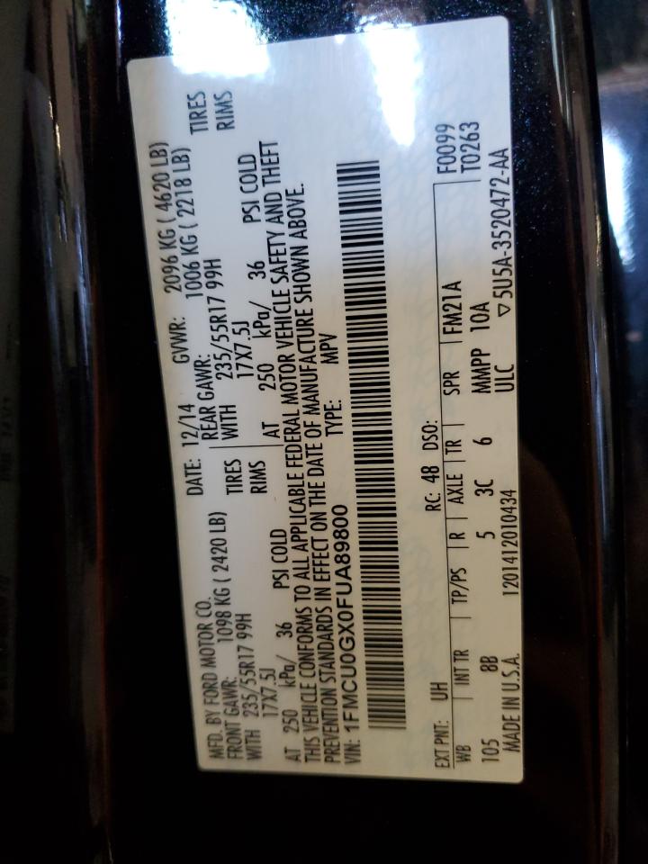 2015 Ford Escape Se VIN: 1FMCU0GX0FUA89800 Lot: 65136825