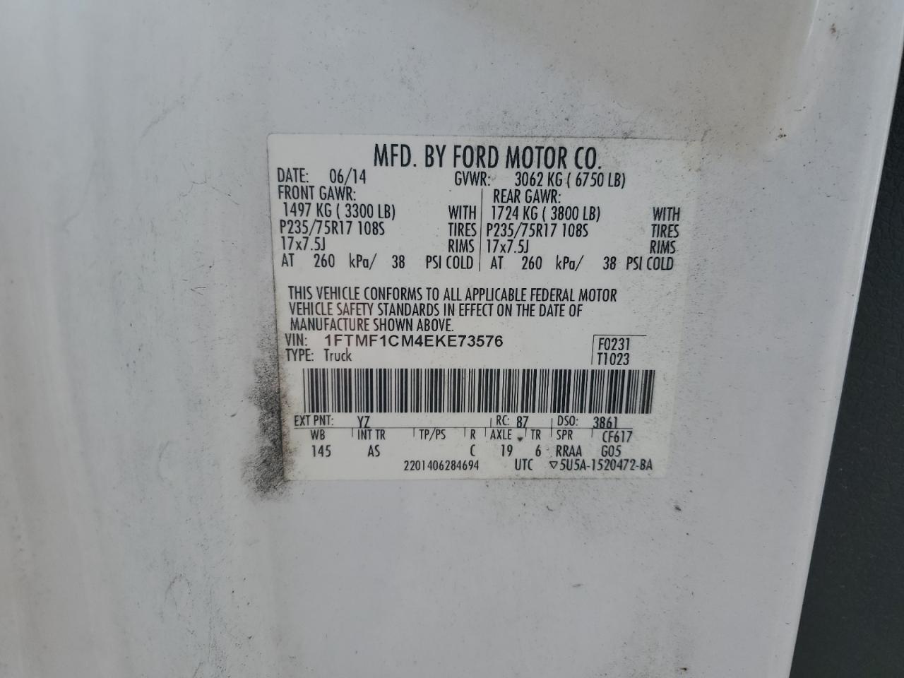 2014 Ford F150 VIN: 1FTMF1CM4EKE73576 Lot: 65225375