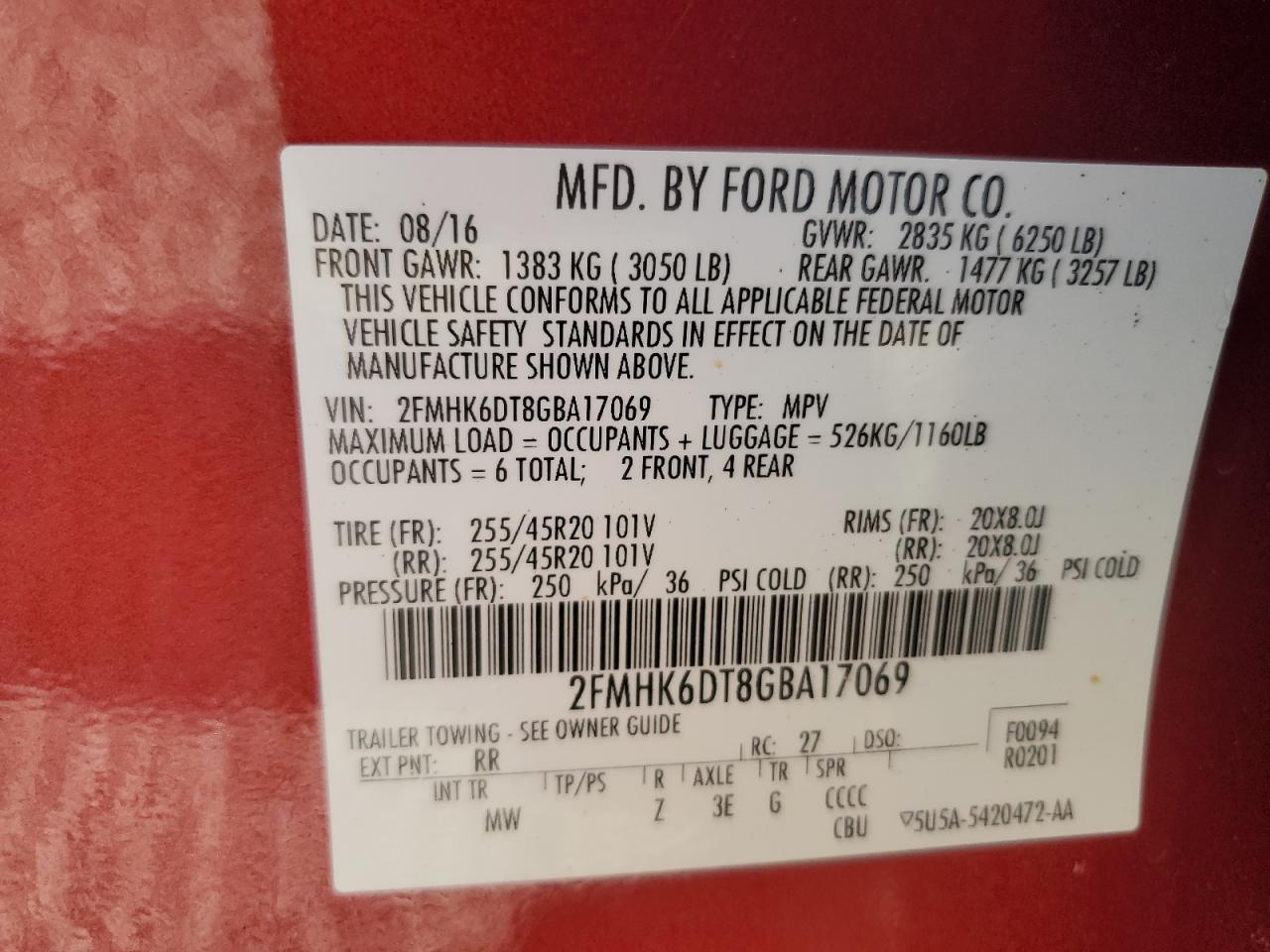 2016 Ford Flex Limited VIN: 2FMHK6DT8GBA17069 Lot: 61625425