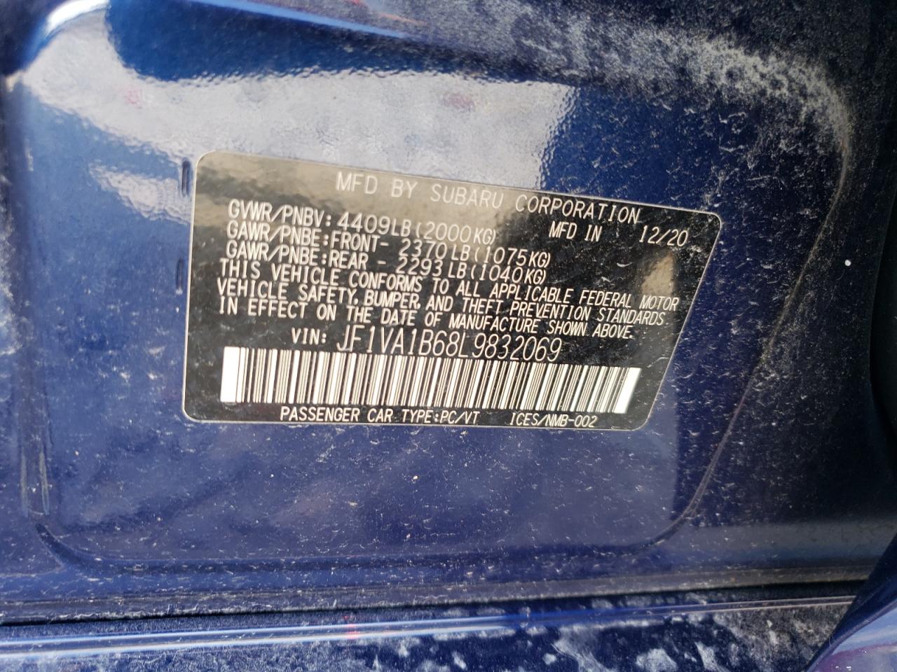 JF1VA1B68L9832069 2020 Subaru Wrx Premium