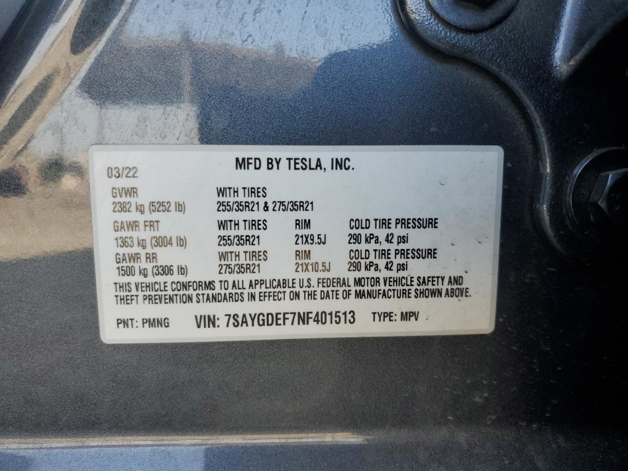 2022 Tesla Model Y VIN: 7SAYGDEF7NF401513 Lot: 64695725