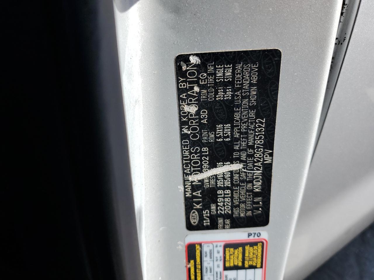 2016 Kia Soul VIN: KNDJN2A28G7851322 Lot: 64446655