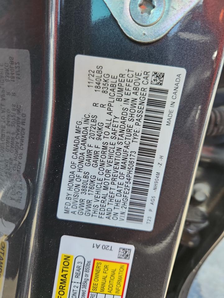 2023 Honda Civic Sport VIN: 2HGFE2F54PH506173 Lot: 64928005
