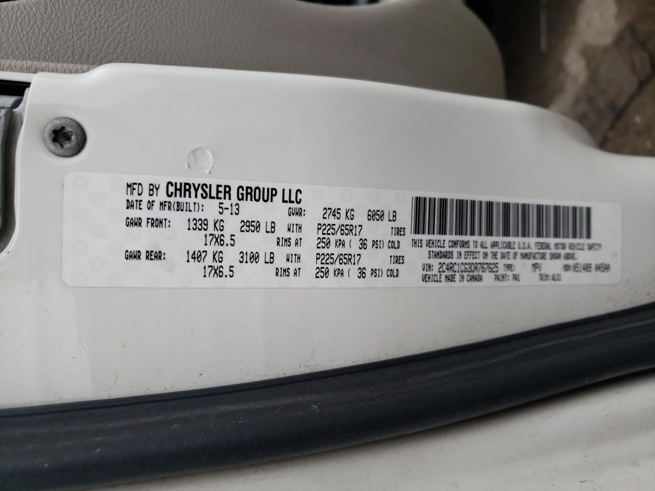 2013 Chrysler Town & Country Touring L VIN: 2C4RC1CG3DR767625 Lot: 64937845