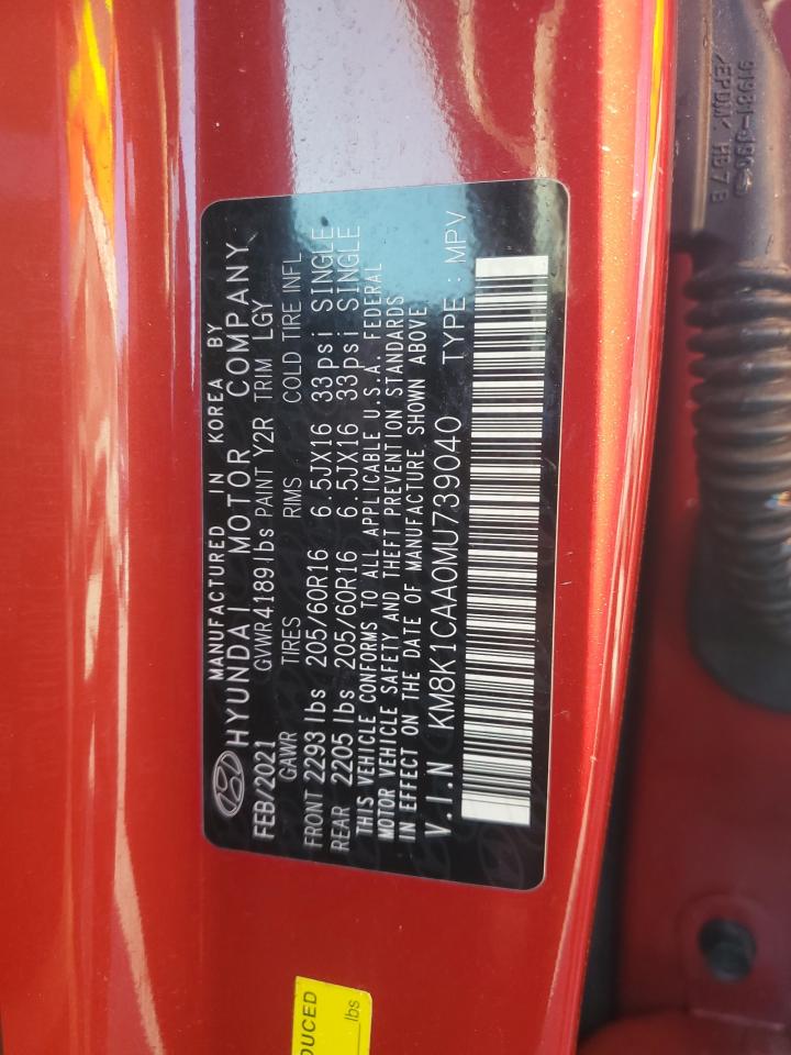 2021 Hyundai Kona Se VIN: KM8K1CAA0MU739040 Lot: 64770545