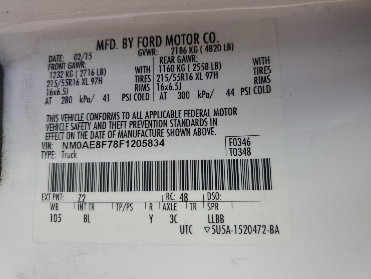 2015 Ford Transit Connect Xlt VIN: NM0AE8F78F1205834 Lot: 62944375