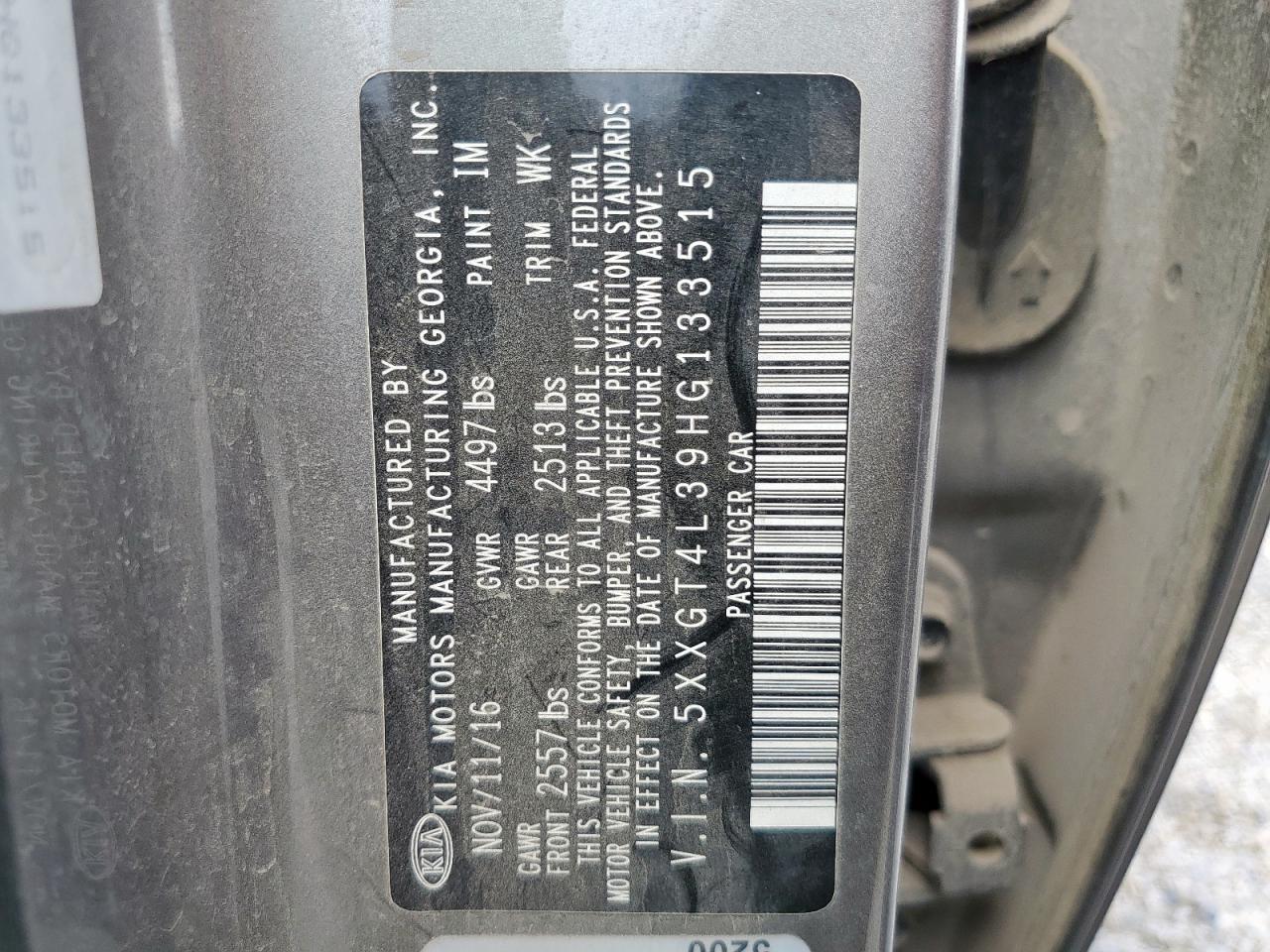 2017 Kia Optima Lx VIN: 5XXGT4L39HG133515 Lot: 66642805