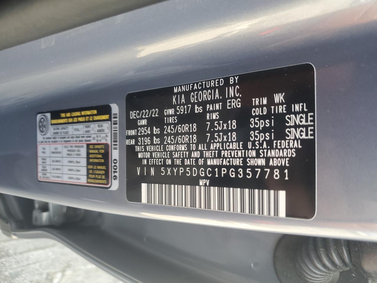 2023 Kia Telluride Sx VIN: 5XYP5DGC1PG357781 Lot: 84543515