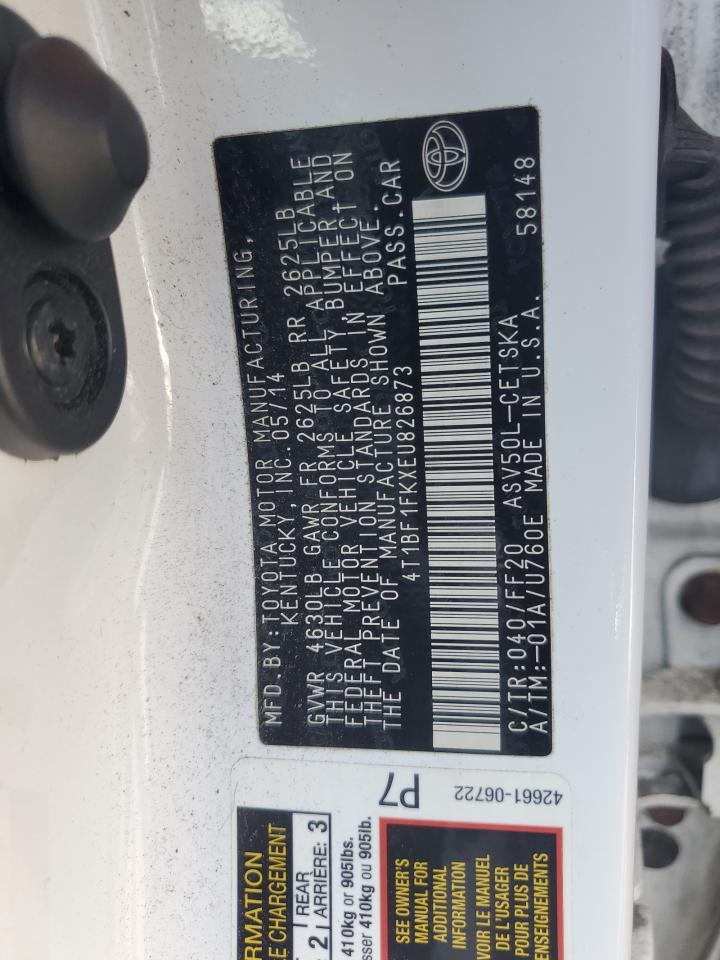 2014 Toyota Camry L VIN: 4T1BF1FKXEU826873 Lot: 62874595