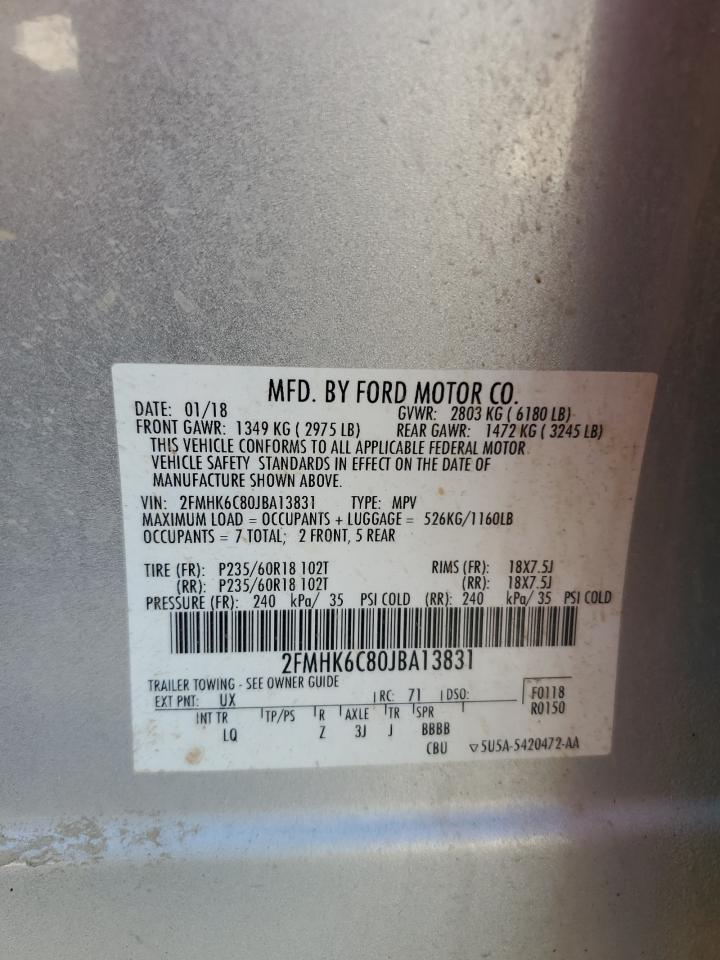 2018 Ford Flex Sel VIN: 2FMHK6C80JBA13831 Lot: 62607775