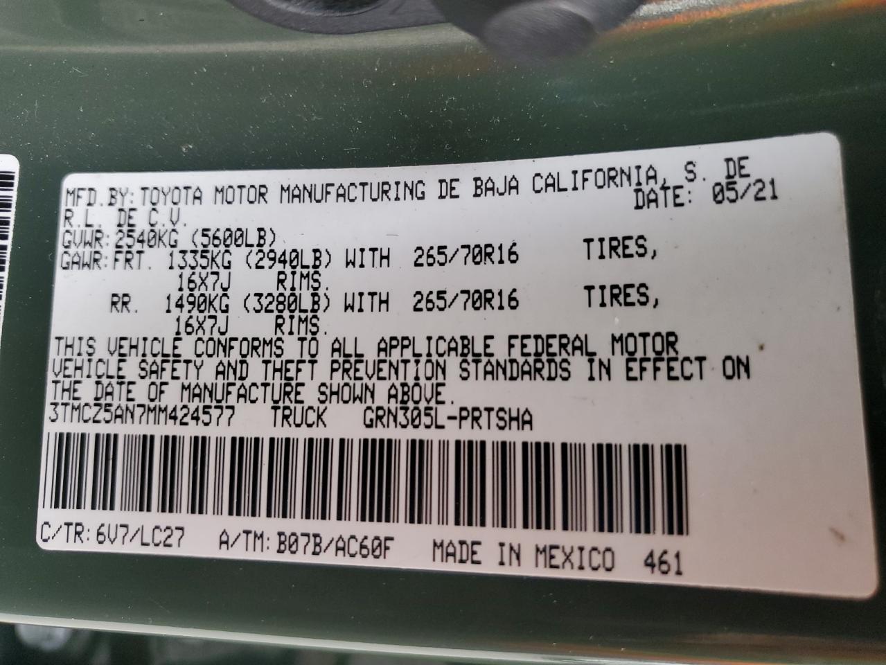 2021 Toyota Tacoma Double Cab VIN: 3TMCZ5AN7MM424577 Lot: 66538135