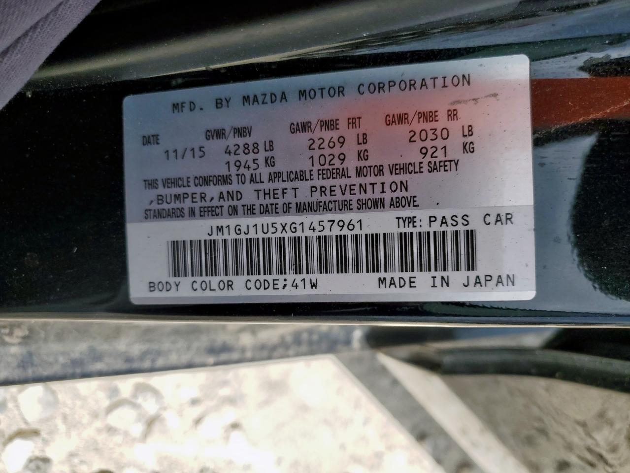 2016 Mazda 6 Sport VIN: JM1GJ1U5XG1457961 Lot: 64519835