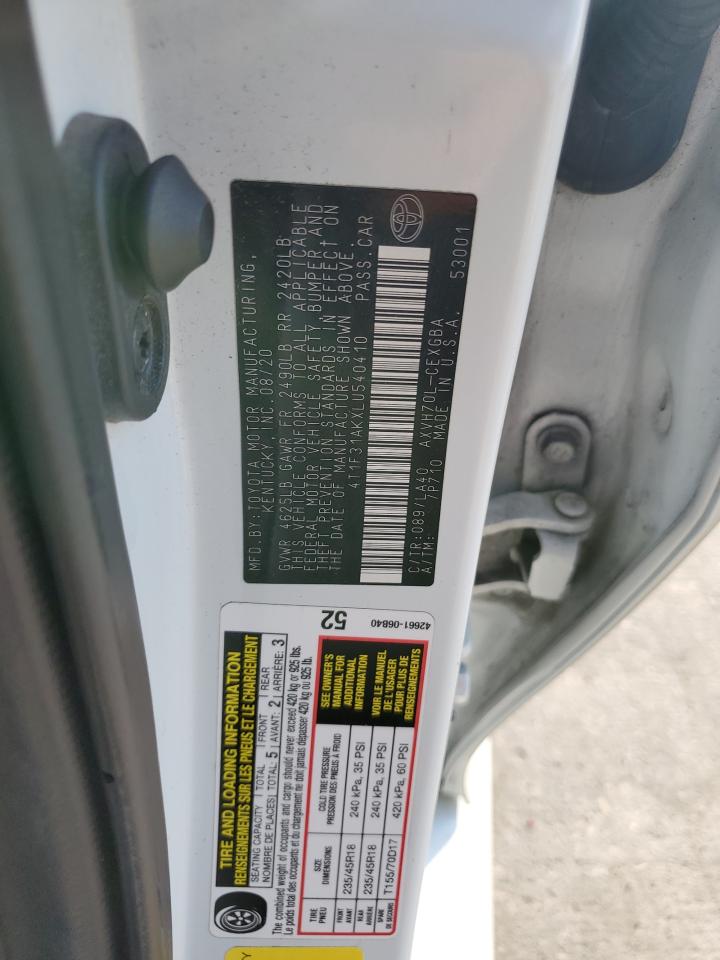 2020 Toyota Camry Xle VIN: 4T1F31AKXLU540410 Lot: 65066655