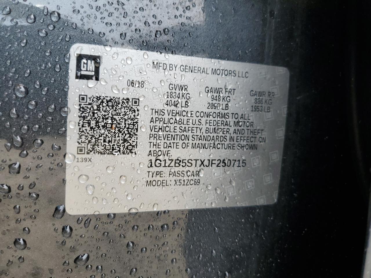 2018 Chevrolet Malibu Ls VIN: 1G1ZB5STXJF250715 Lot: 63098875
