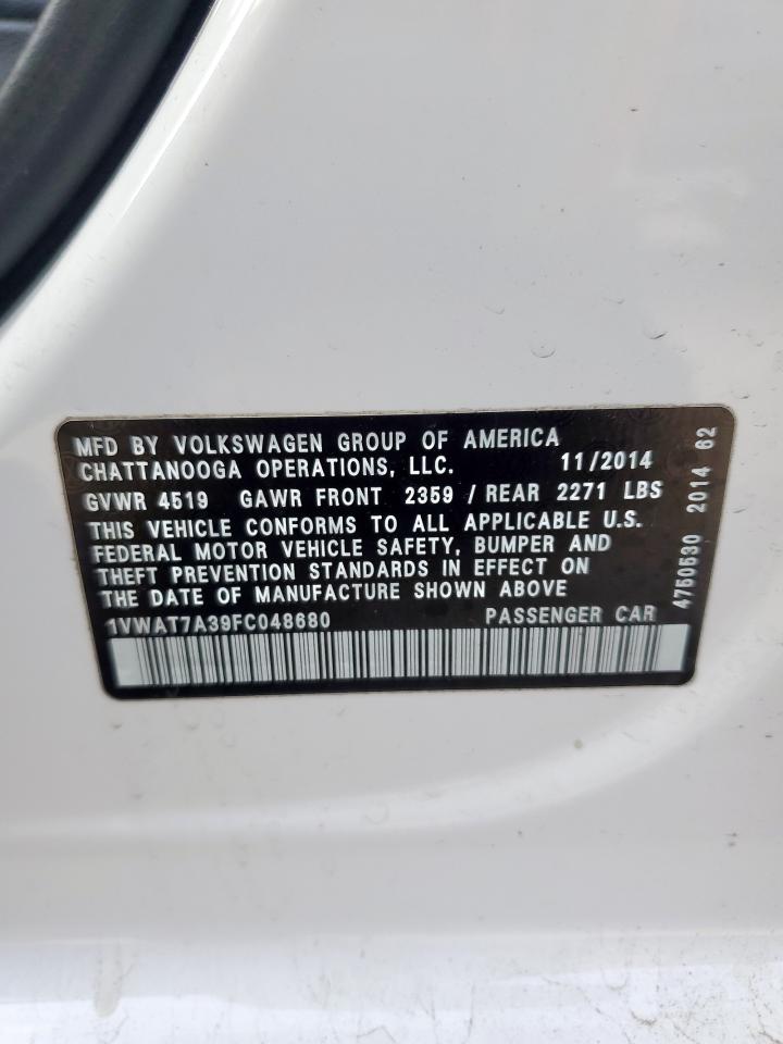 2015 Volkswagen Passat S VIN: 1VWAT7A39FC048680 Lot: 63153965