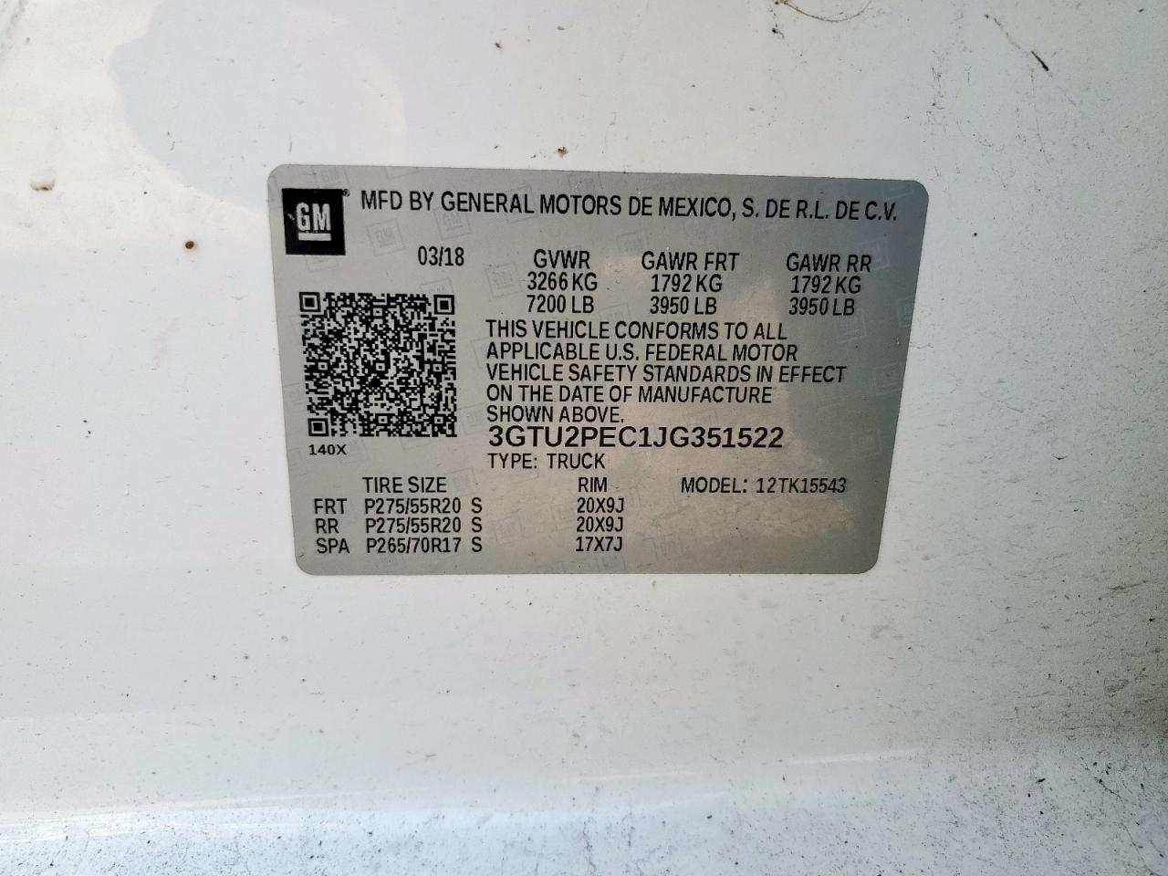 2018 GMC Sierra K1500 Denali VIN: 3GTU2PEC1JG351522 Lot: 65158215