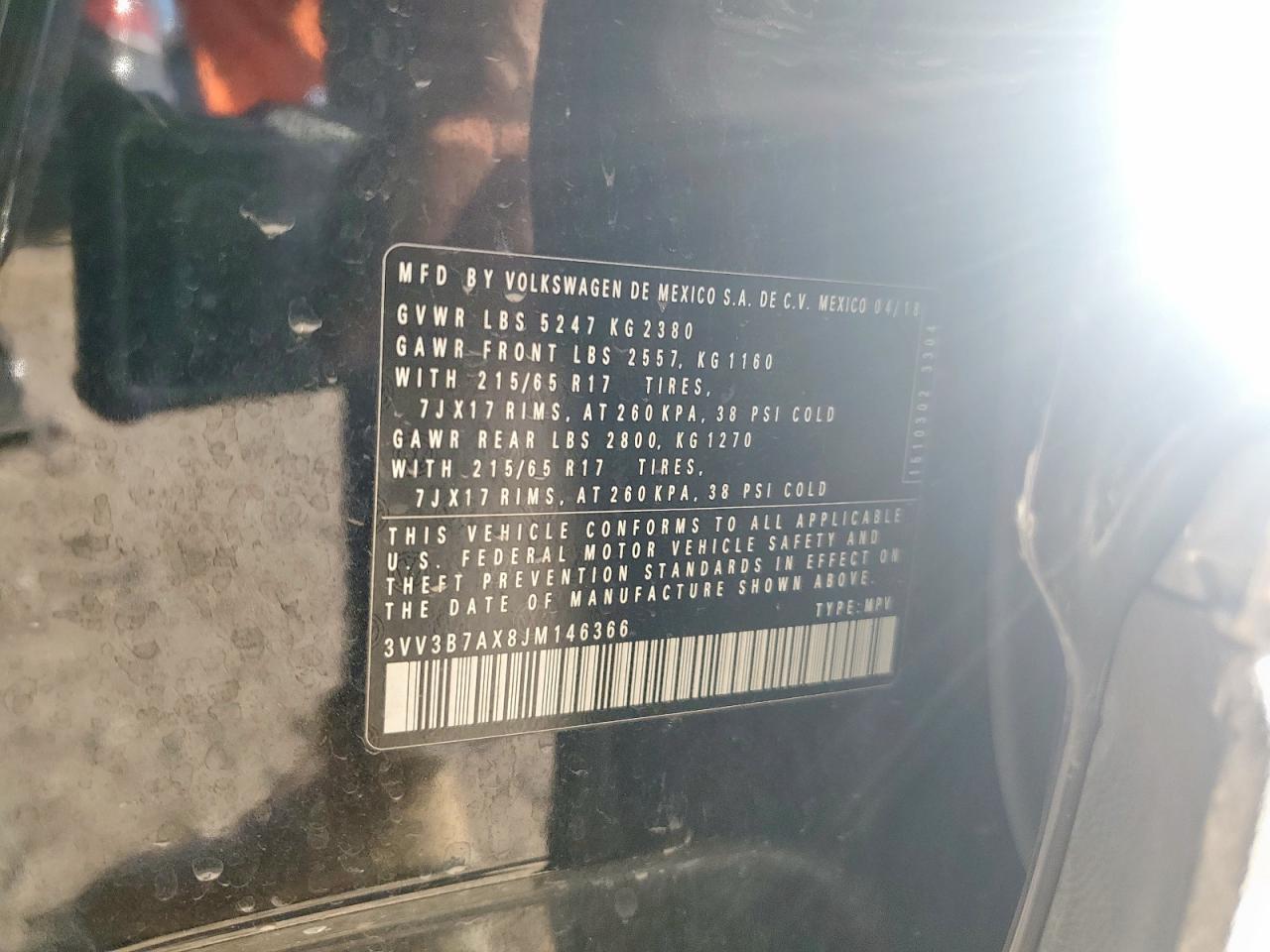 2018 Volkswagen Tiguan Se VIN: 3VV3B7AX8JM146366 Lot: 65331355