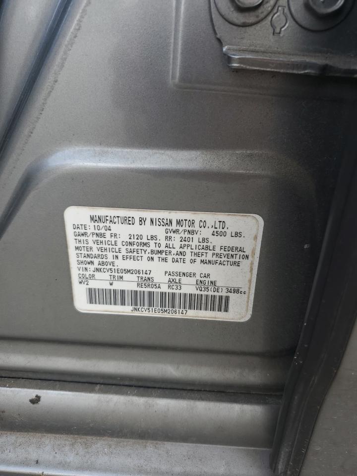 2005 Infiniti G35 VIN: JNKCV51E05M206147 Lot: 64876655