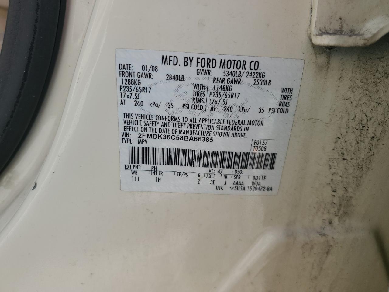 2008 Ford Edge Se VIN: 2FMDK36C58BA66385 Lot: 64879815
