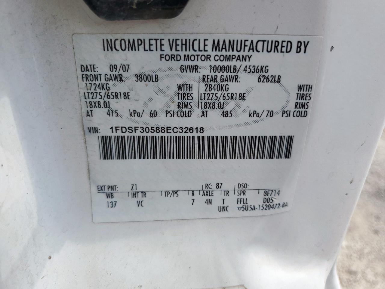 2008 Ford F350 Srw Super Duty VIN: 1FDSF30588EC32618 Lot: 64673145