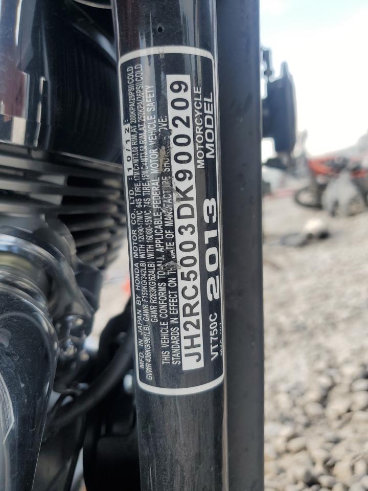 2013 Honda Vt750 C VIN: JH2RC5003DK900209 Lot: 65181045