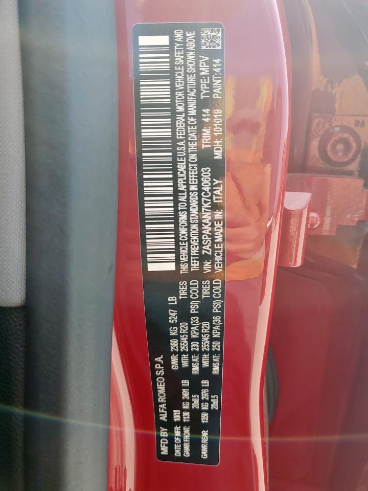 2019 Alfa Romeo Stelvio VIN: ZASPAKAN7K7C40603 Lot: 64660285