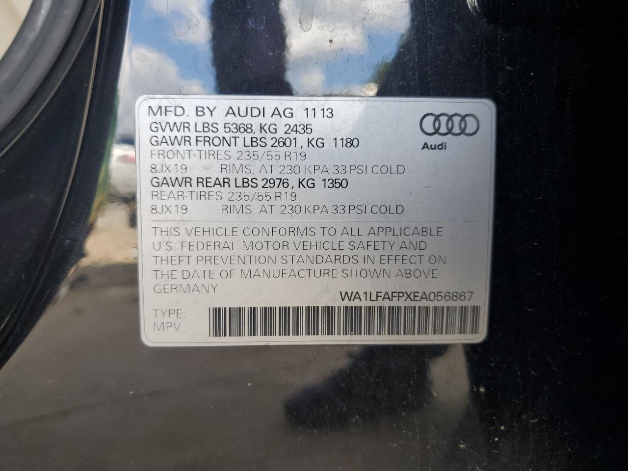 2014 Audi Q5 Premium Plus VIN: WA1LFAFPXEA056867 Lot: 64504955