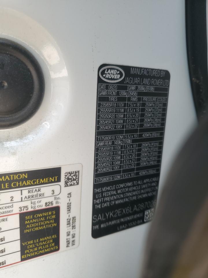 2020 Land Rover Range Rover Velar R-Dynamic S VIN: SALYK2EX6LA287026 Lot: 66924675