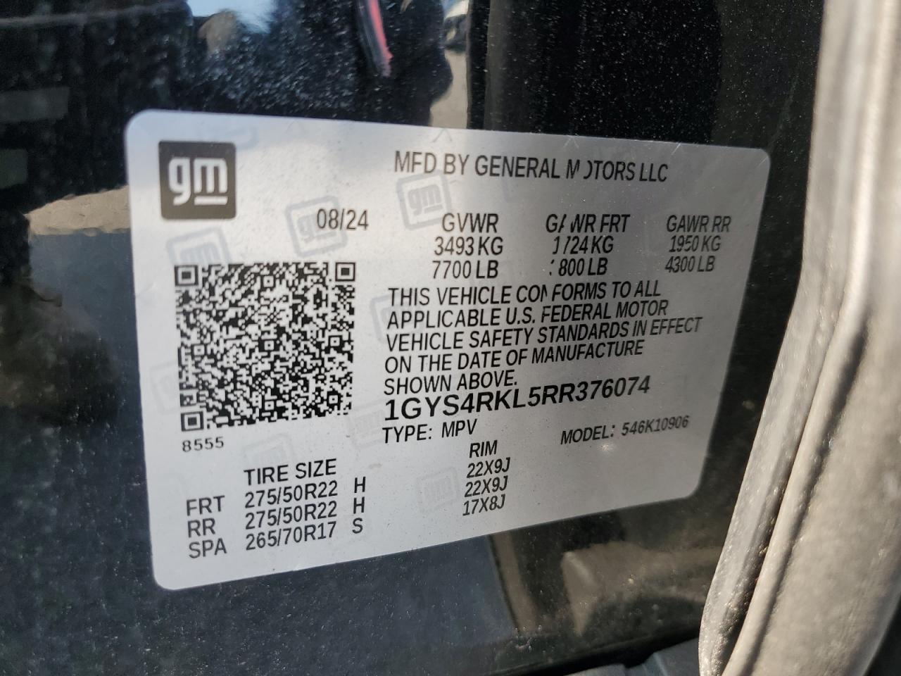 2024 Cadillac Escalade Esv Sport Platinum VIN: 1GYS4RKL5RR376074 Lot: 63296215