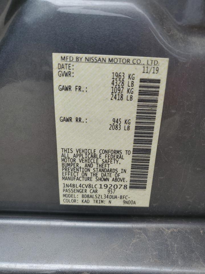 2020 Nissan Altima Sr VIN: 1N4BL4CV8LC192078 Lot: 65234505