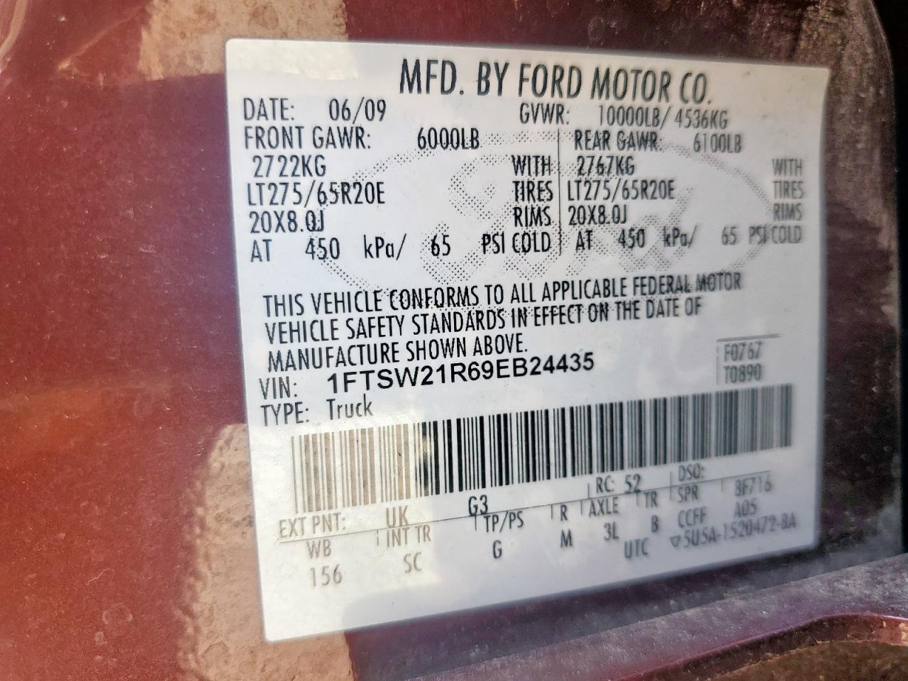 2009 Ford F250 Super Duty VIN: 1FTSW21R69EB24435 Lot: 64610325