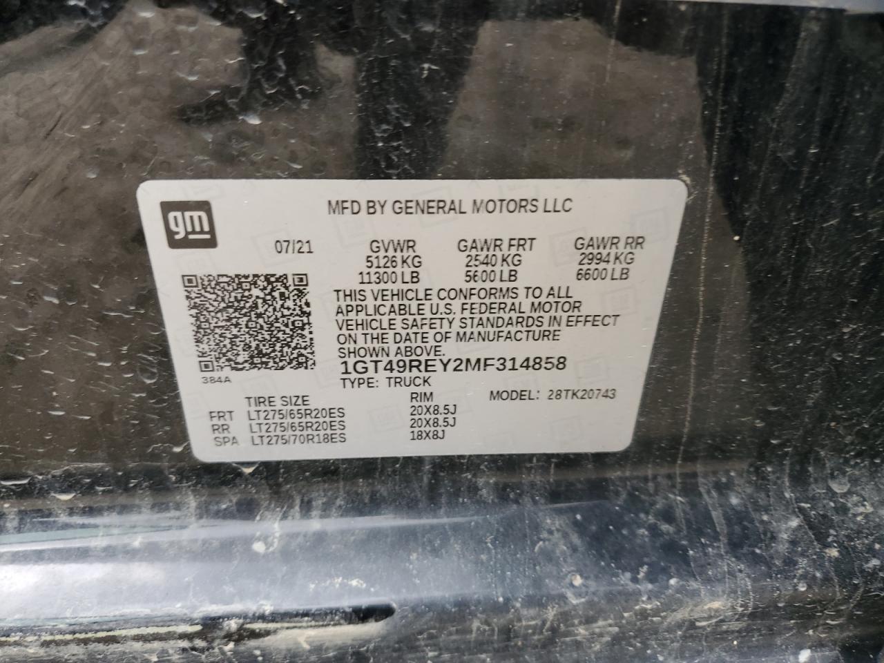 2021 GMC Sierra K2500 Denali VIN: 1GT49REY2MF314858 Lot: 84021545
