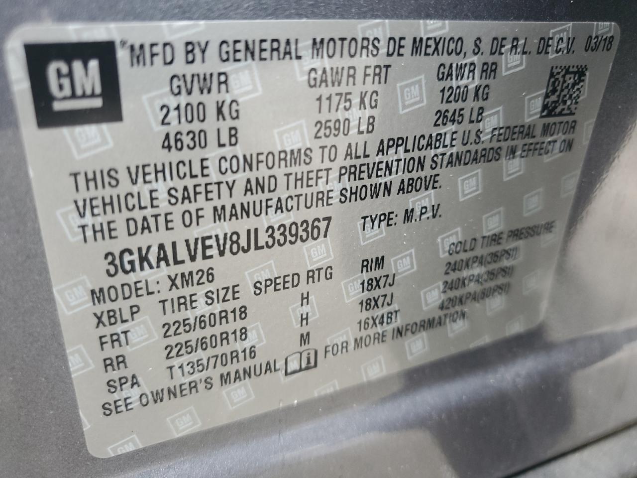 2018 GMC Terrain Slt VIN: 3GKALVEV8JL339367 Lot: 63381965