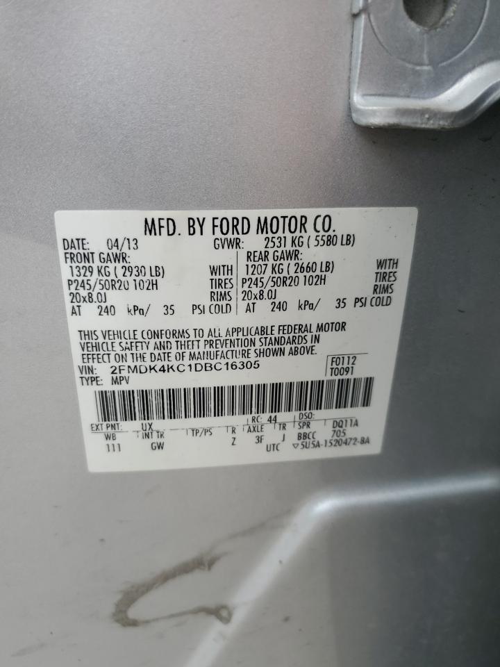 2013 Ford Edge Limited VIN: 2FMDK4KC1DBC16305 Lot: 65621245