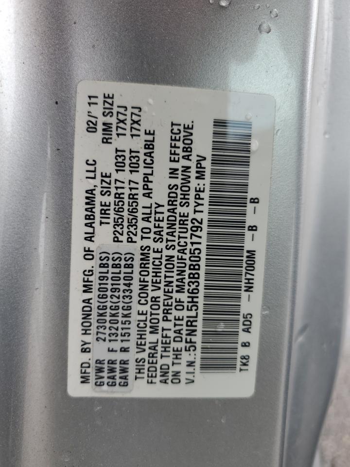 2011 Honda Odyssey Exl VIN: 5FNRL5H63BB051792 Lot: 63846715