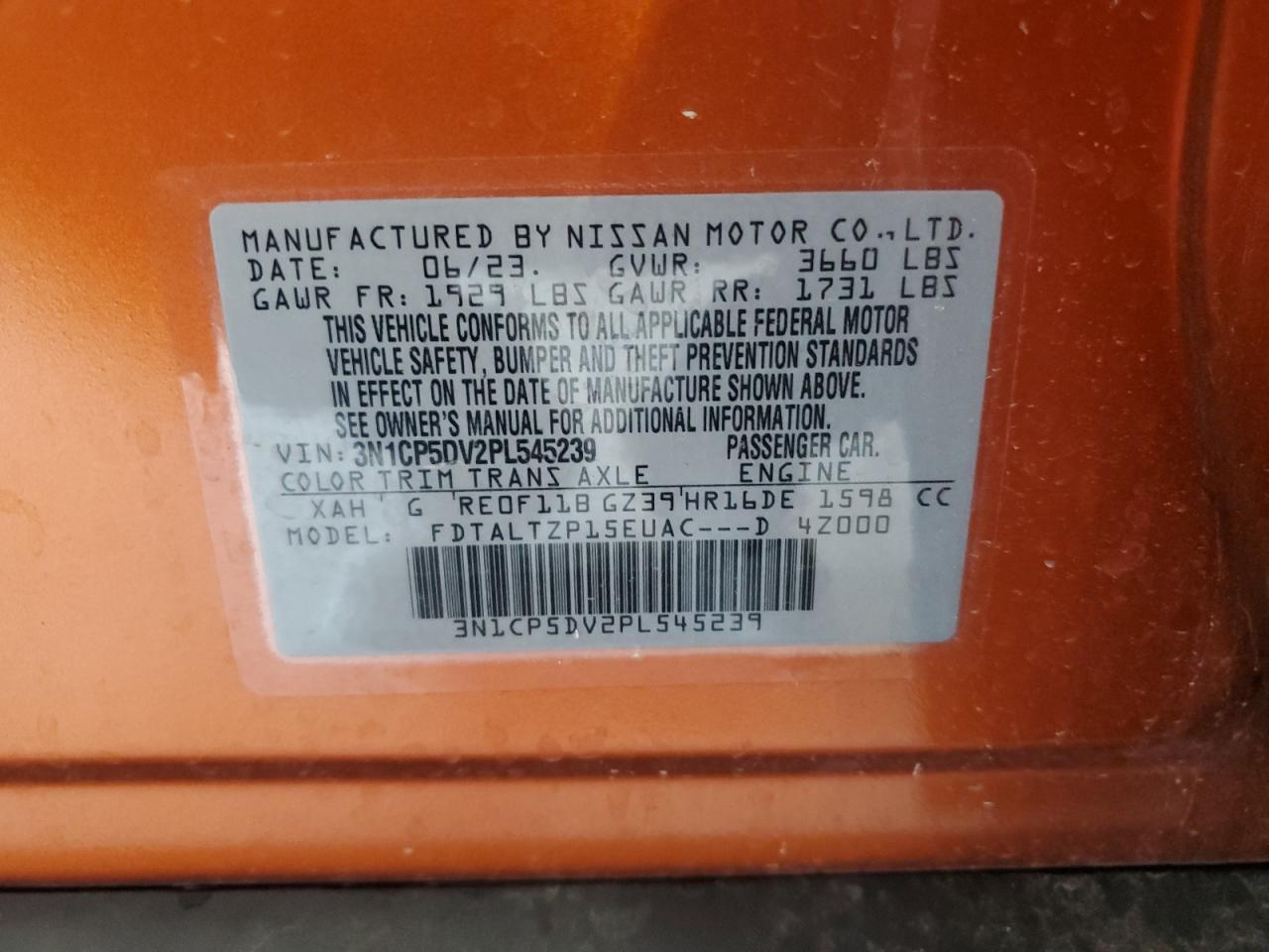 2023 Nissan Kicks Sr VIN: 3N1CP5DV2PL545239 Lot: 64768925