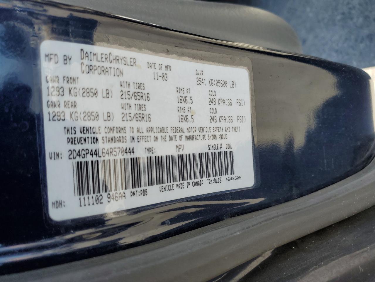 2004 Dodge Grand Caravan Sxt VIN: 2D4GP44L64R570444 Lot: 63784795