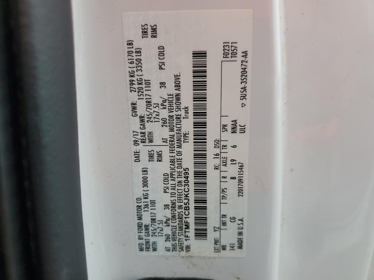 2018 Ford F150 VIN: 1FTMF1CB5JKC30495 Lot: 64714755
