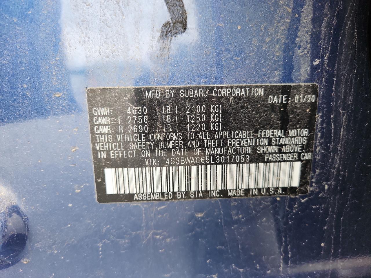 2020 Subaru Legacy Premium VIN: 4S3BWAC65L3017053 Lot: 64494775