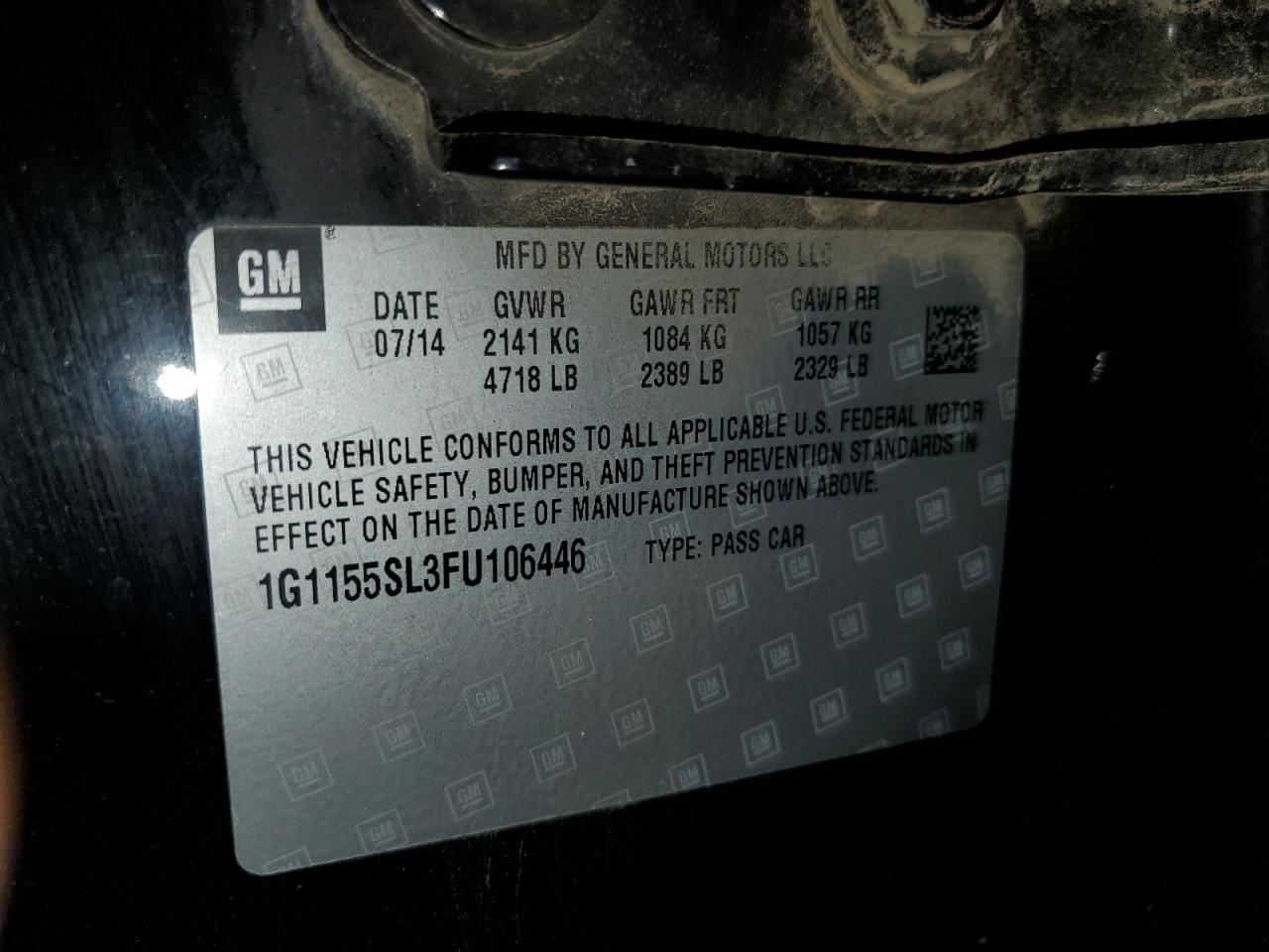 2015 Chevrolet Impala Ltz VIN: 1G1155SL3FU106446 Lot: 64587215