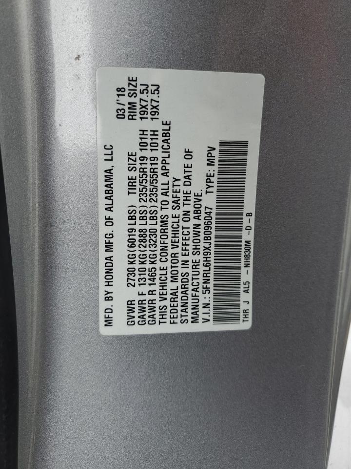 2018 Honda Odyssey Elite VIN: 5FNRL6H9XJB096047 Lot: 65411095