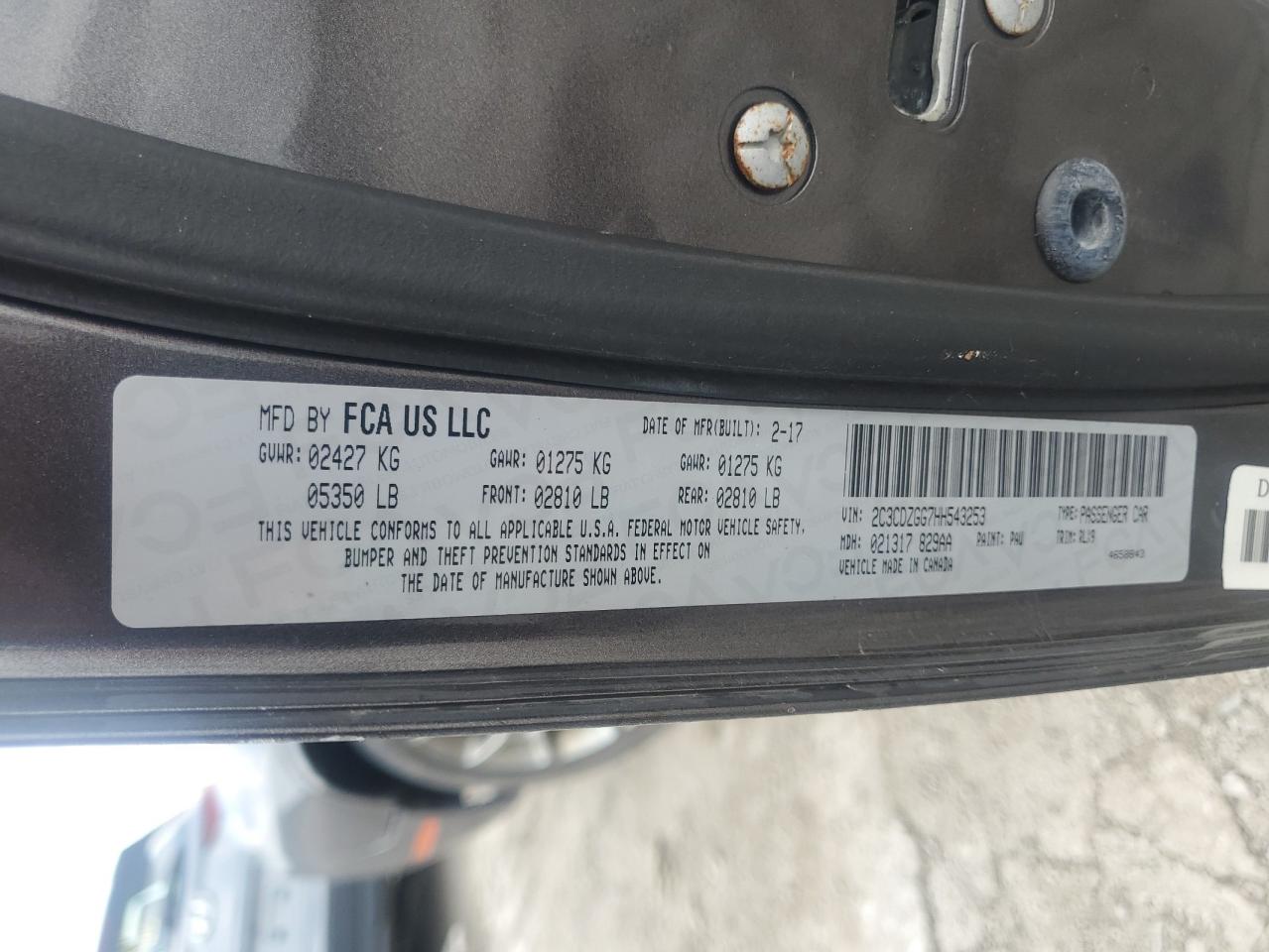 2017 Dodge Challenger Gt VIN: 2C3CDZGG7HH543253 Lot: 63066765