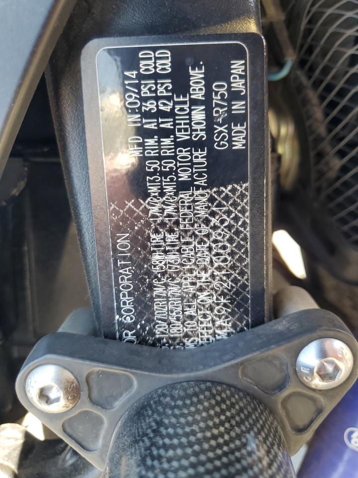 2015 Suzuki Gsx-R750 VIN: JS1GR7MA9F2100931 Lot: 63416485