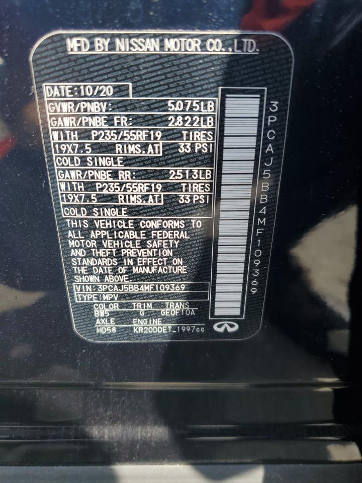 2021 Infiniti Qx50 Luxe VIN: 3PCAJ5BB4MF109369 Lot: 65198765